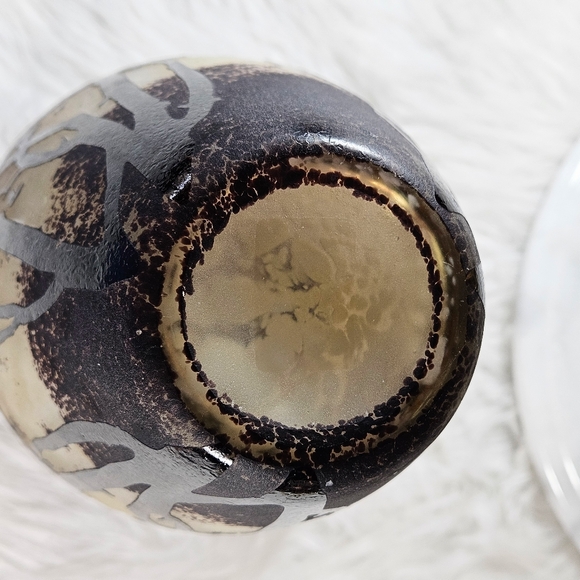 Acid Etched Cut Vase 12” Tall Trees Cameo Glass Amethyst Beige Art Nouveau Style - Picture 3 of 6